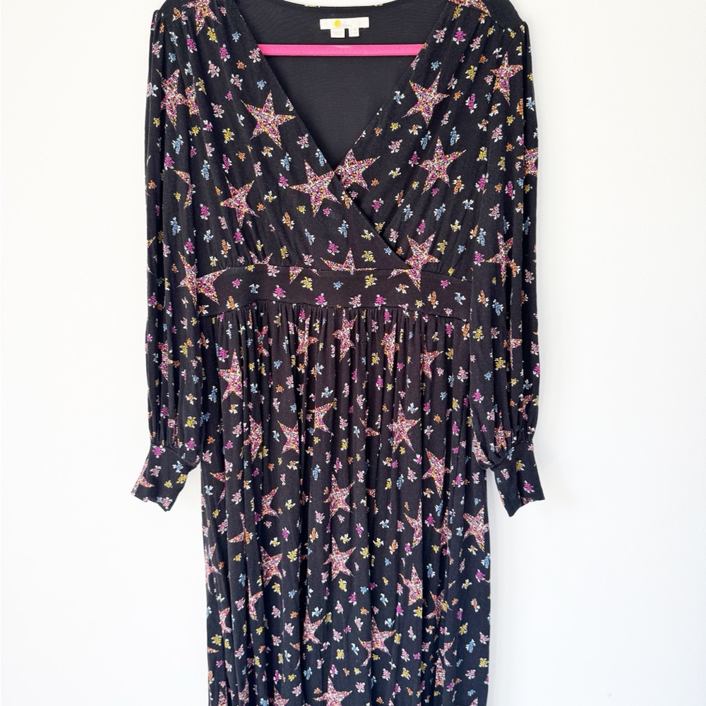 Boden Multi-colored V-Neck Bishop Sleeve Dress